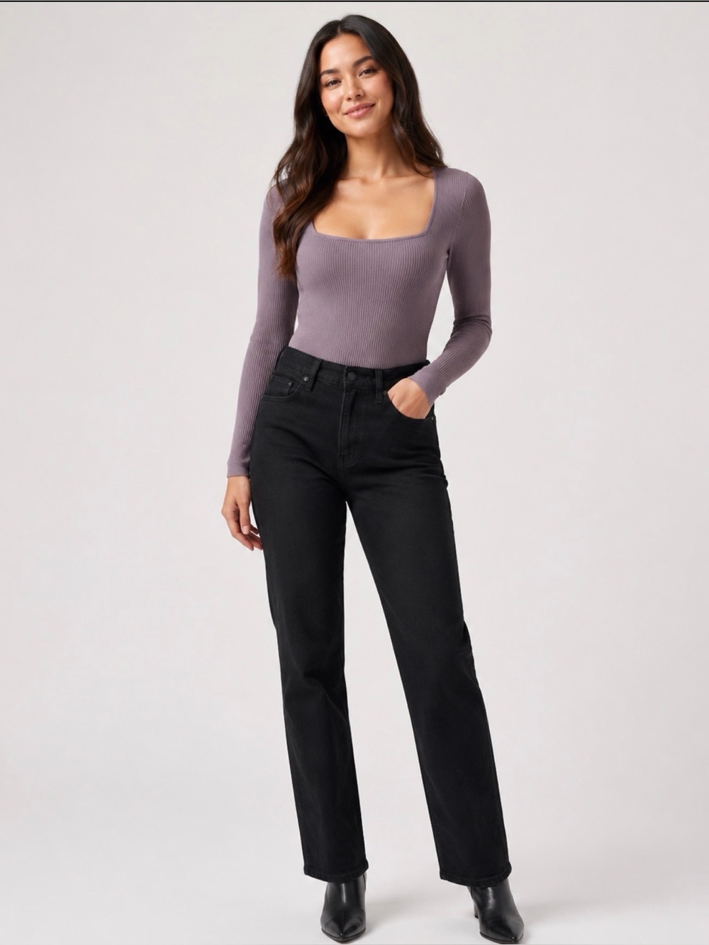 Abercrombie & Fitch Ribbed Long-Sleeve Square-Neck Bodysuit